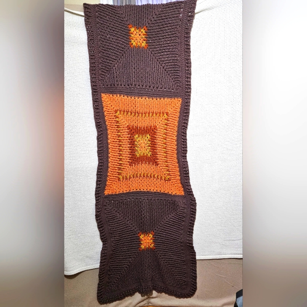 Handmade Brown and Orange Knit Couch Throw Blanket Granny Squares